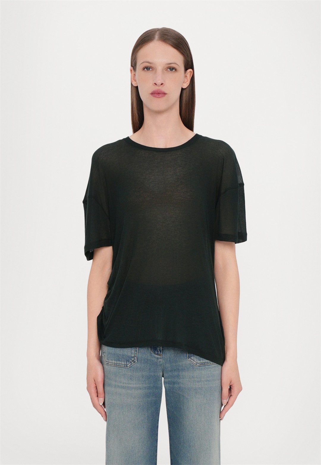 Victoria Beckham DRAPED DETAIL LIGHTWEIGHT - T-Shirt basic - bottle green/dunkelgrün