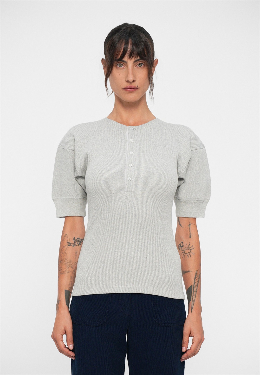 Victoria Beckham HENLEY - Strickpullover - grey marl/grau