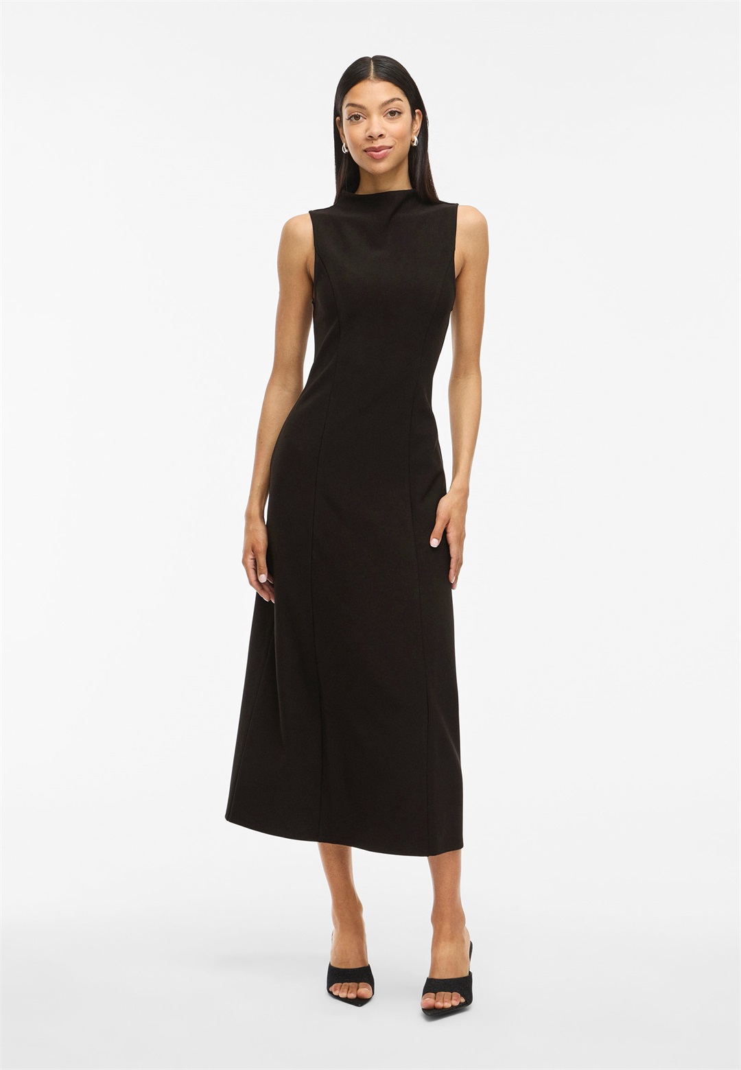 VILA VIANYA FUNNELNECK MIDI DRESS - Jerseykleid - black beauty/schwarz