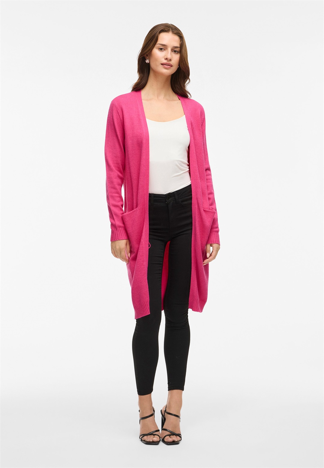 VILA VIRIL LONG CARDIGAN - Strickjacke - magenta detail:dark melange/pink