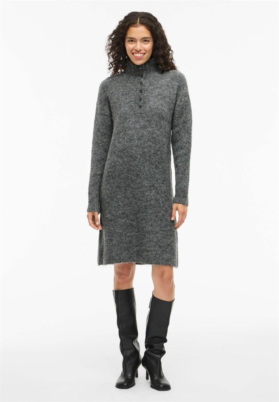 VILA Strickkleid - dark grey melange/dunkelgrau-meliert