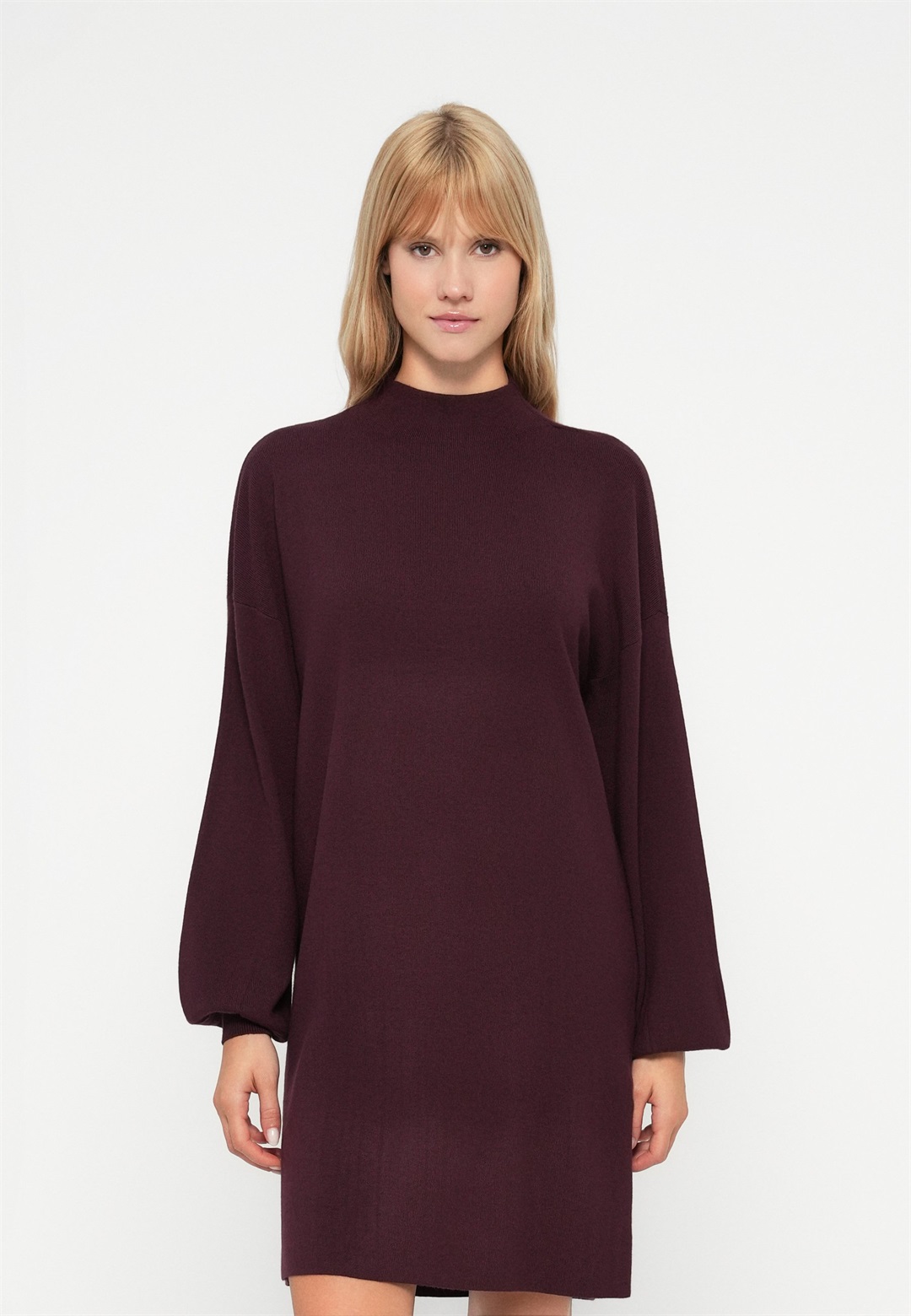 Vero Moda VMNANCY FUNNEL NECK DRESS - Strickkleid - winetasting/bordeaux