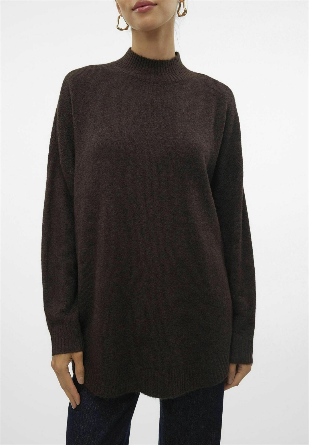 Vero Moda VMPLAZA LS HIGHNCK LONG GA NOOS - Strickpullover - chocolate torte/dunkelbraun