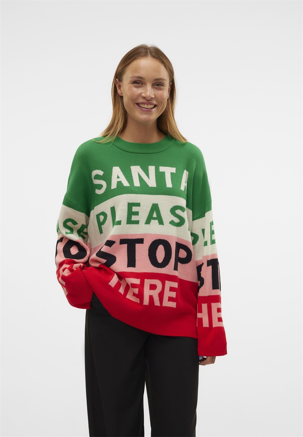 Vero Moda VMSANTATEXT LS O-NECK XMAS - Strickpullover - jelly bean detailw birch pink chinese red text as sample/grün
