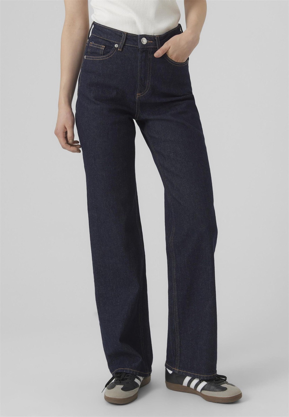 Vero Moda VMTESSA HR RA369 GA - Wide Leg - dark blue denim detail rinse/dark-blue denim