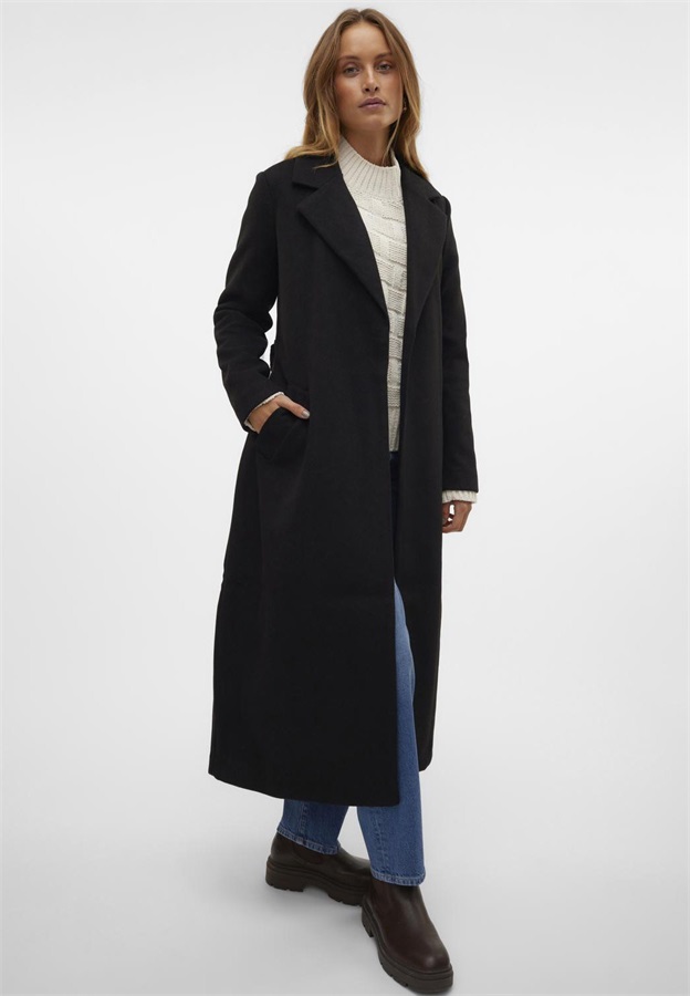 Vero Moda VMFORTUNEAYA LONG COAT - Klassischer Mantel - black/schwarz