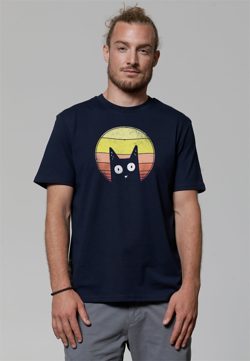 watapparel SUNSET CAT - T-Shirt print - french navy/dunkelblau