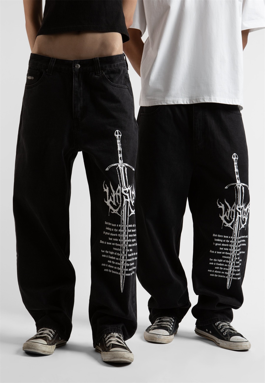 Wasted Paris SWORD CASPER PANT UNISEX - Baggy Jeans - faded black/schwarz Wasted Paris SWORD CASPER PANT UNISEX - Baggy Jeans - faded black/schwarz