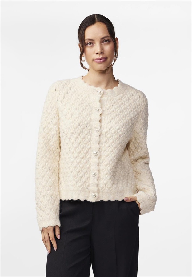 YAS YASBUBBLE - Strickjacke - birch/offwhite