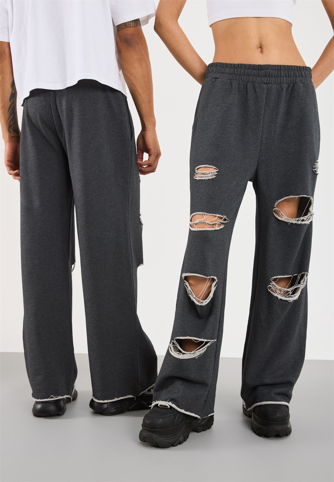 YOURTURN UNISEX - Stoffhose - Dark grey/dunkelgrau-meliert