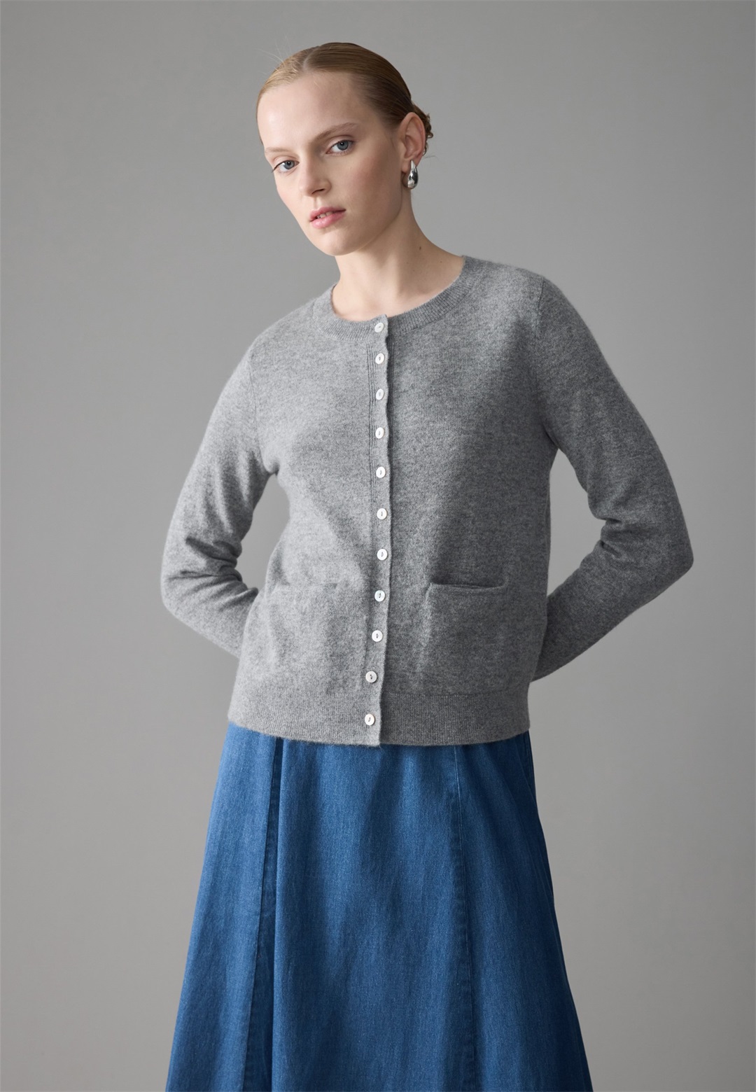 Zign Studio KNIT CARDIGAN CASHMERE - Strickjacke - mid grey melange/grau-meliert